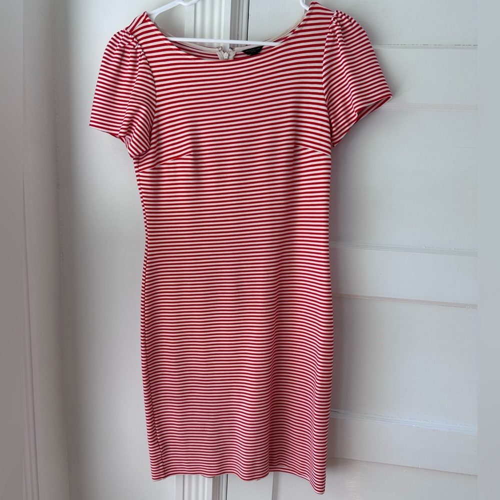 Ann Taylor Bright red and white striped dress Petite Size 2P